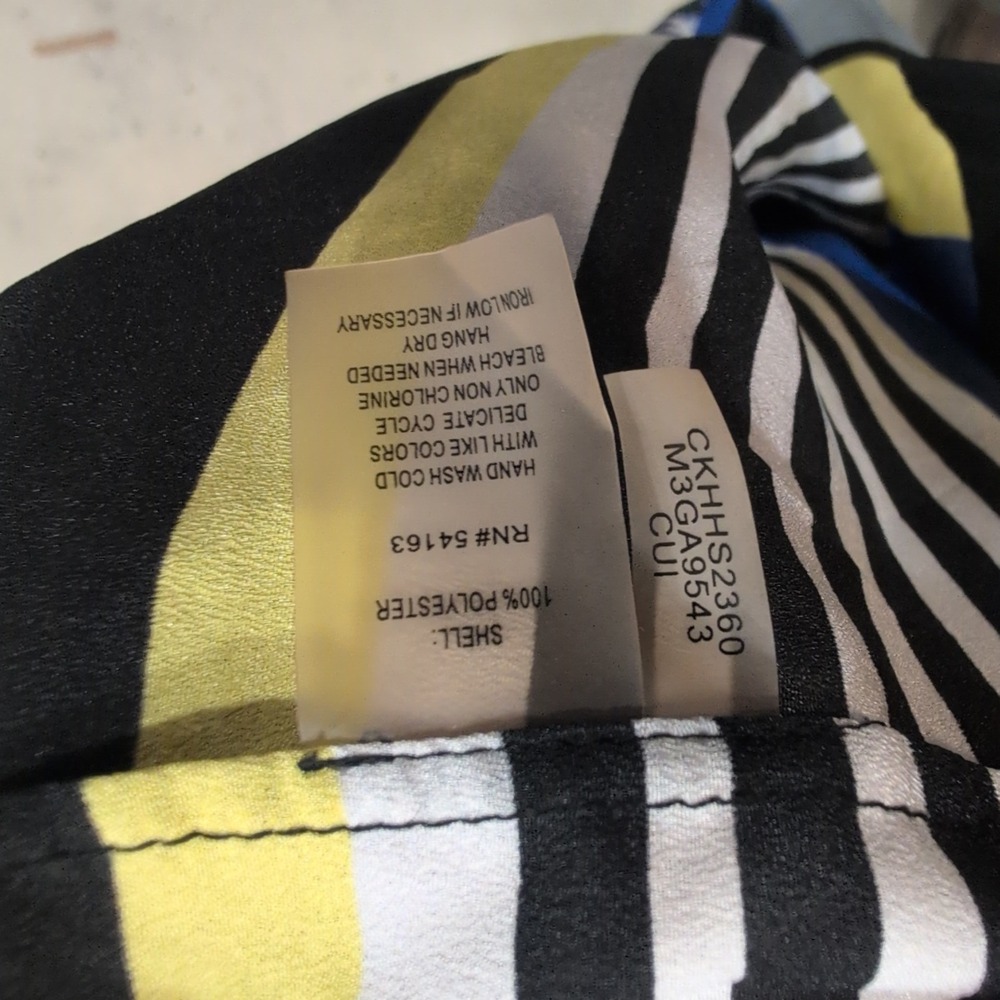 Calvin Klein Womens Striped Geometric Print Long Sleeve Blouse Top M - Picture 3 of 4